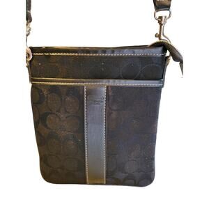 Square Black Crossbody Shoulder Canvas and Leather Bag Adjustable Straps 9 x 7.5